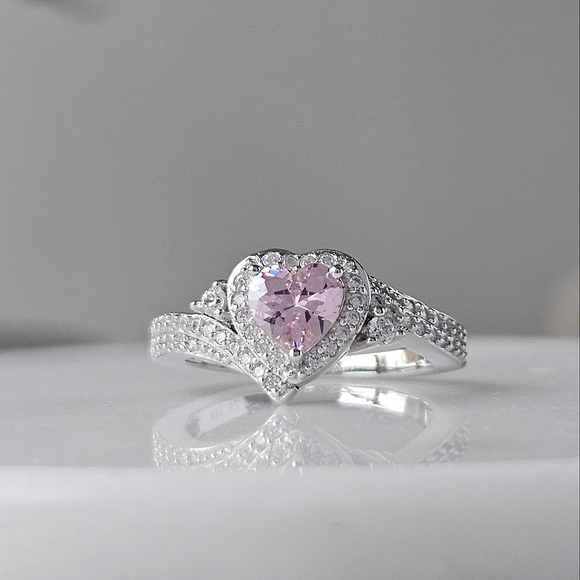 Pink Heart Gemstone Ring,  real 925 Sterling Silver Charmed Aroma Valentines - Picture 1 of 4